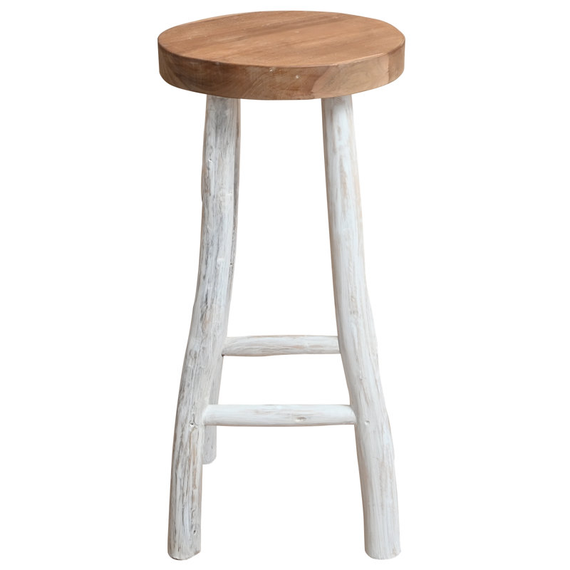 Solid Wood Counter Stool, White/Brown