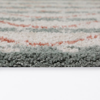 Meridian Coral/Blue Kids Wavy Stripe Area Rug