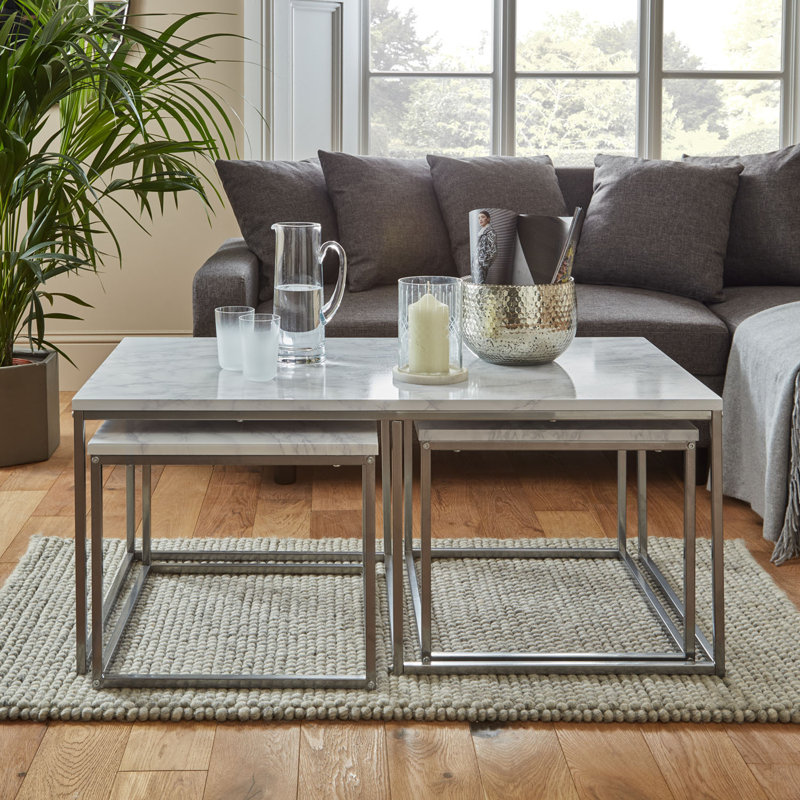 Kalyssa Frame Coffee Table, White/Silver Chrome