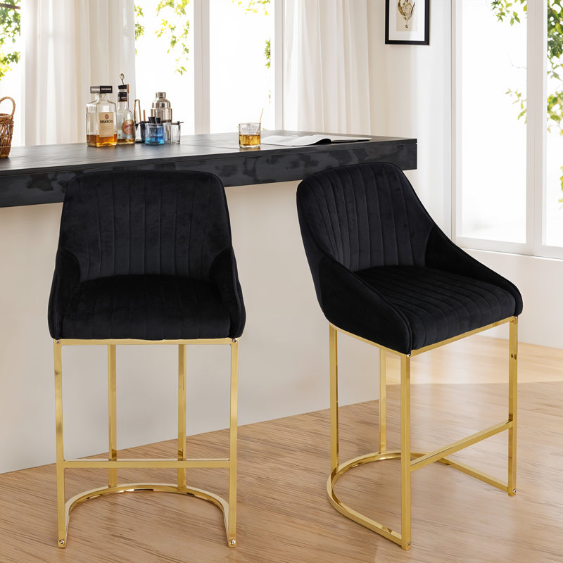 Upholstered Counter Stool with Metal Frame, Black