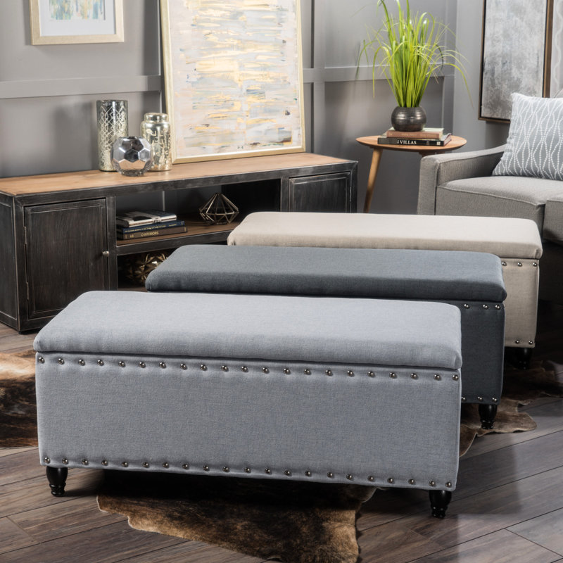 Fabric Storage Ottoman Bench in Wheat Color - Stylish Seating with Hidden Compartment, Wheat