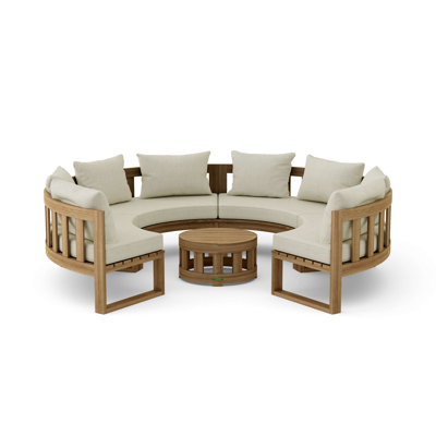 Circular Modular Teak 8 - Person Patio Conversation Set with Sunbrella® Cushions