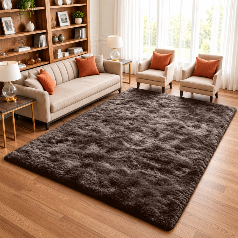 Machine Tufted High Pile Shag Area Rug(Ultra Soft & Fluffy), Rectangle 200 x 290 cm, Brown