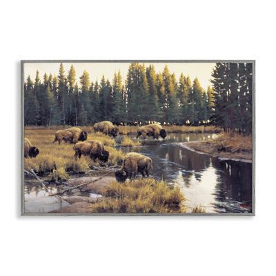 Grazing Bison Along Riverbank Framed Giclee, design by Paco Young