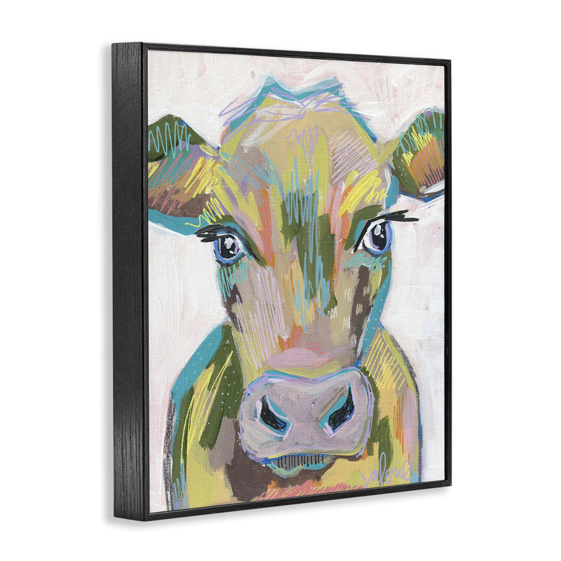 «Vivid Cow Visage Art» par Valerie Weiners, Giclée encadrée noir minuit, H 14 po x l 11 po