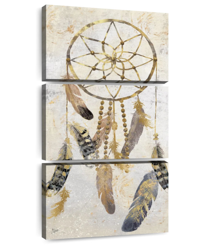 Capteur de rêves tribal doré, H 27 po x l 12 po