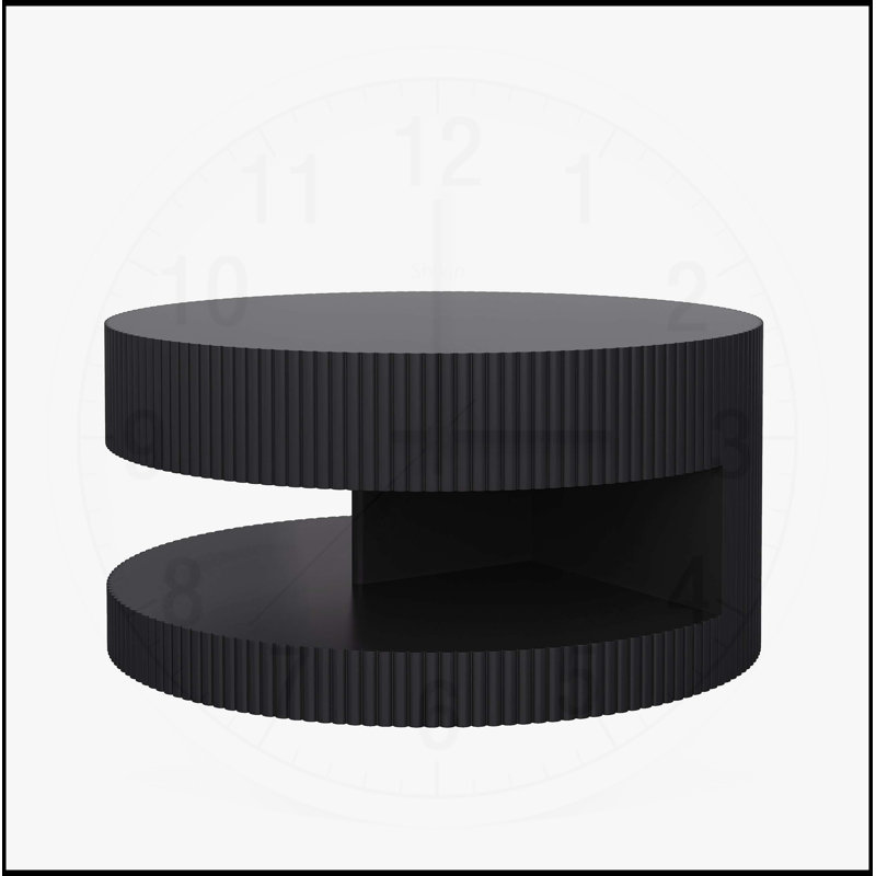 31.5'' Round Coffee Table with Storage, Vertical Stripe Design for Living Room and Bedroom, Black