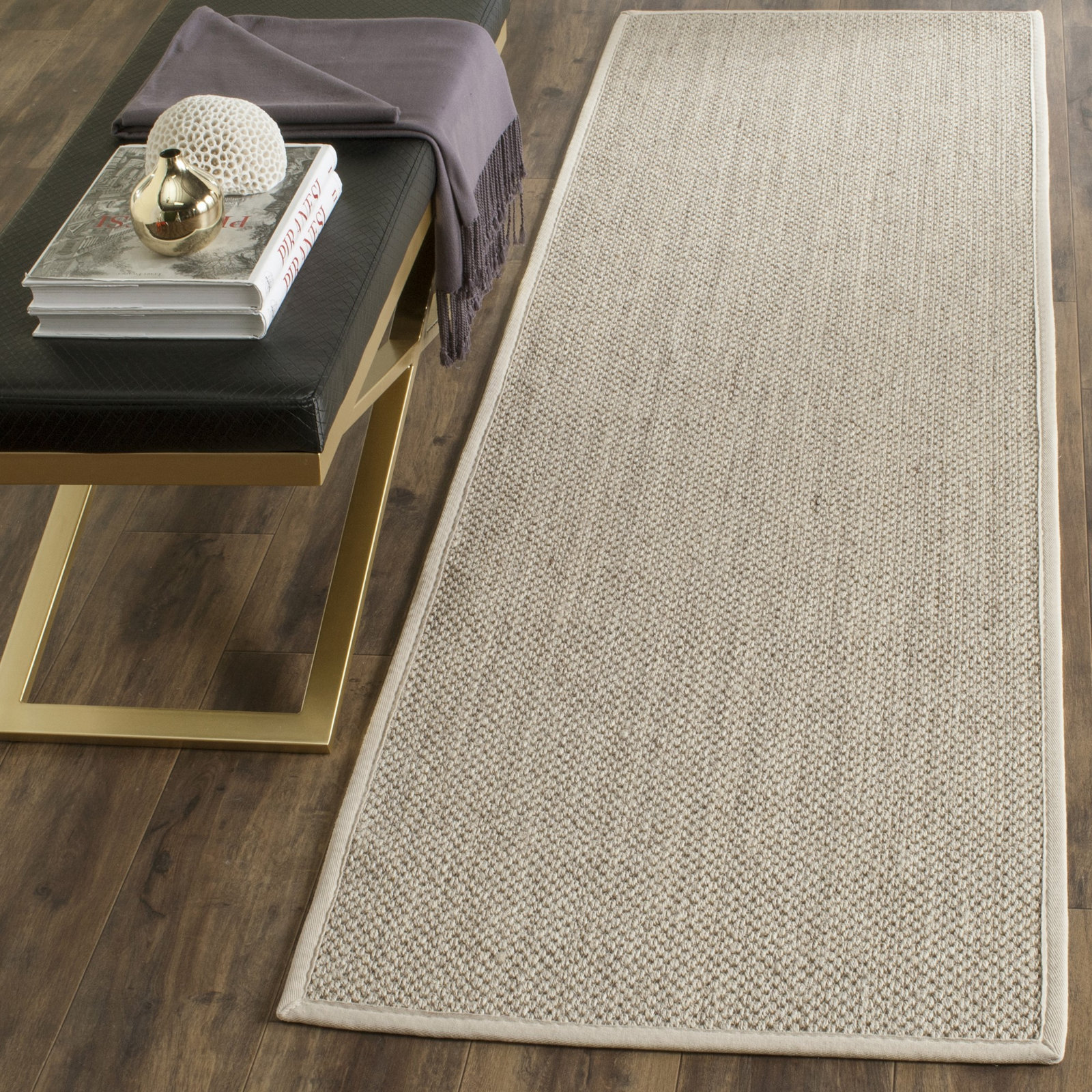Torbin Marble Beige Jute Rug, Runner 2'6" x 10'