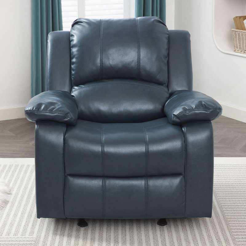 Fauteuil inclinable et oscillant bleu en cuir, Manual - Push Button, Bleu