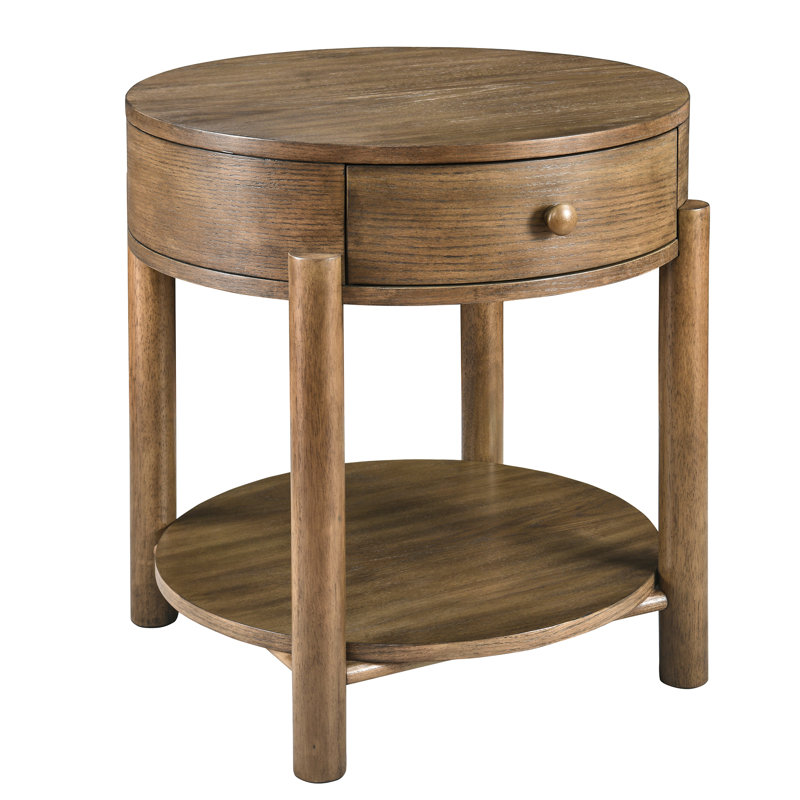 Table de bout ronde en bois avec tiroir et étagère ouverte Wexford, Fer brun