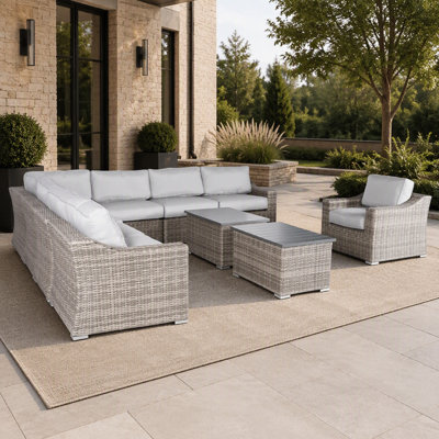 Fully Assembled Outdoor Wicker Seating Group For 7 With Cushions