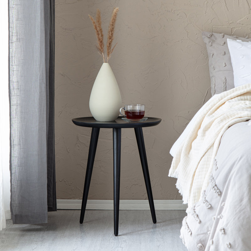 Morant 3 Legs Solid Wood Side Table, Black