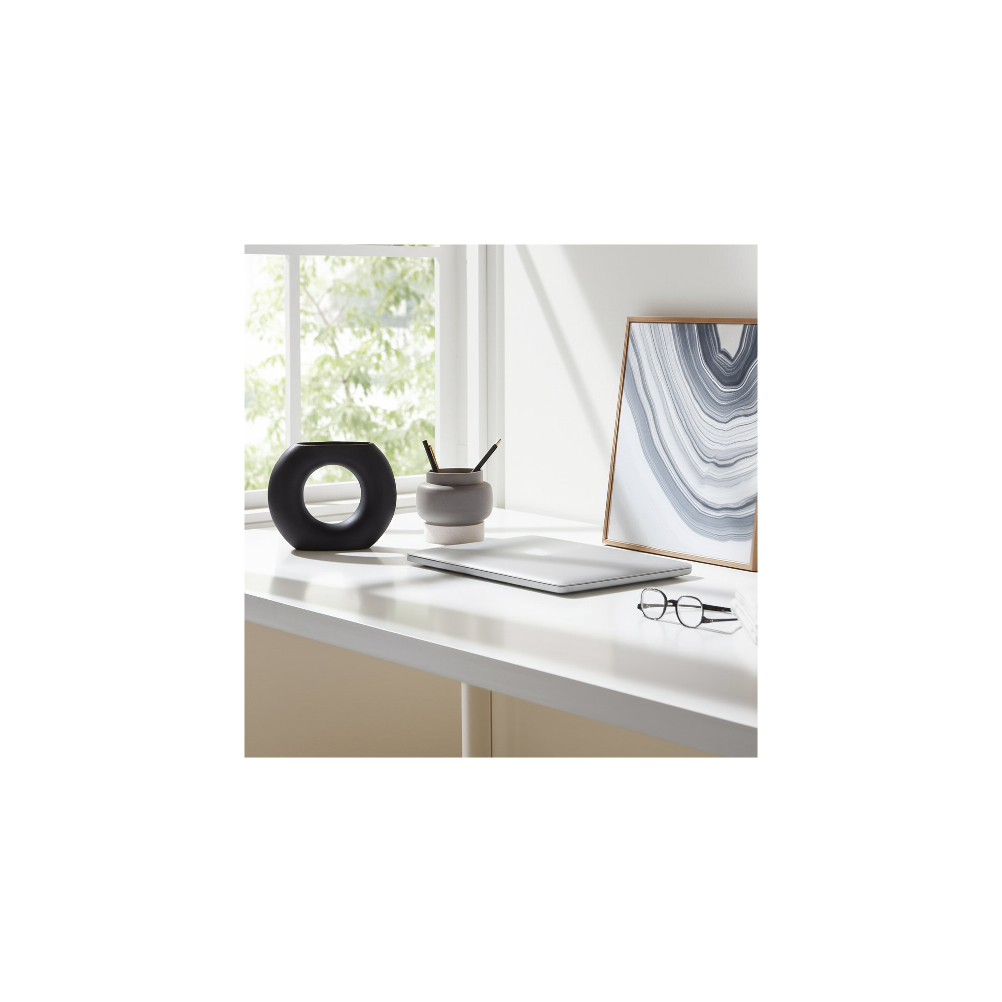 Tocara Handmade Ceramic Table Vase, 5.43" H x 6.53" W x 1.81" D, Black