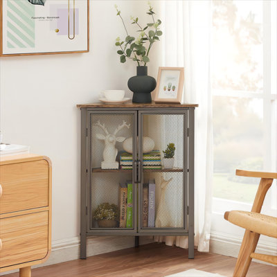 Leilla Grey 2 Doors Corner Accent Cabinet Triangular 3-tier Storage Cabinet