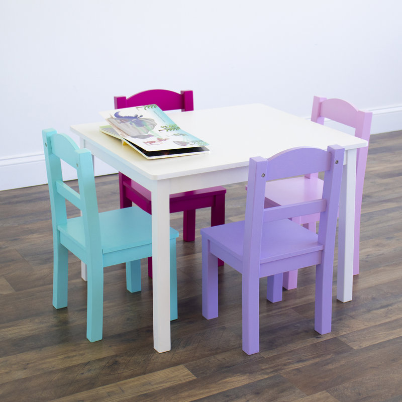 Ensemble de table de jeu / d'activité rectangulaire avec chaises pour enfant Aztlan, Blanc / rose / bleu / mauve