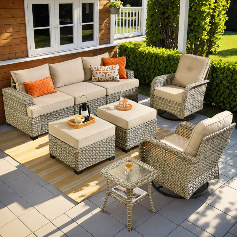 Ensemble de chaises berçantes d'extérieur 8 pièces, Beige, No