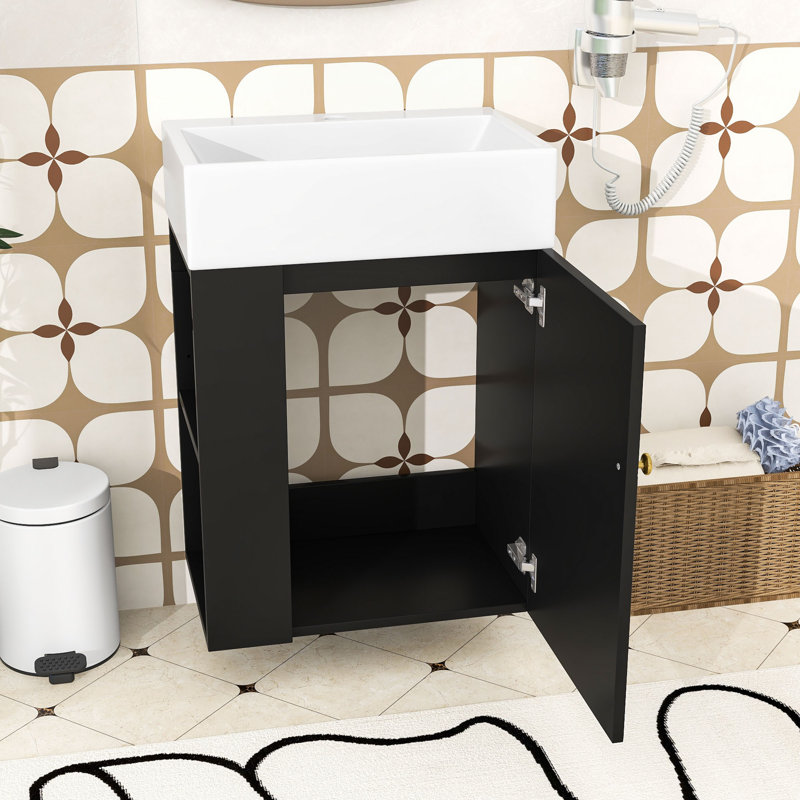 Meuble-lavabo mural de 20 po avec panneau de fibres à densité moyenne durable, Noir