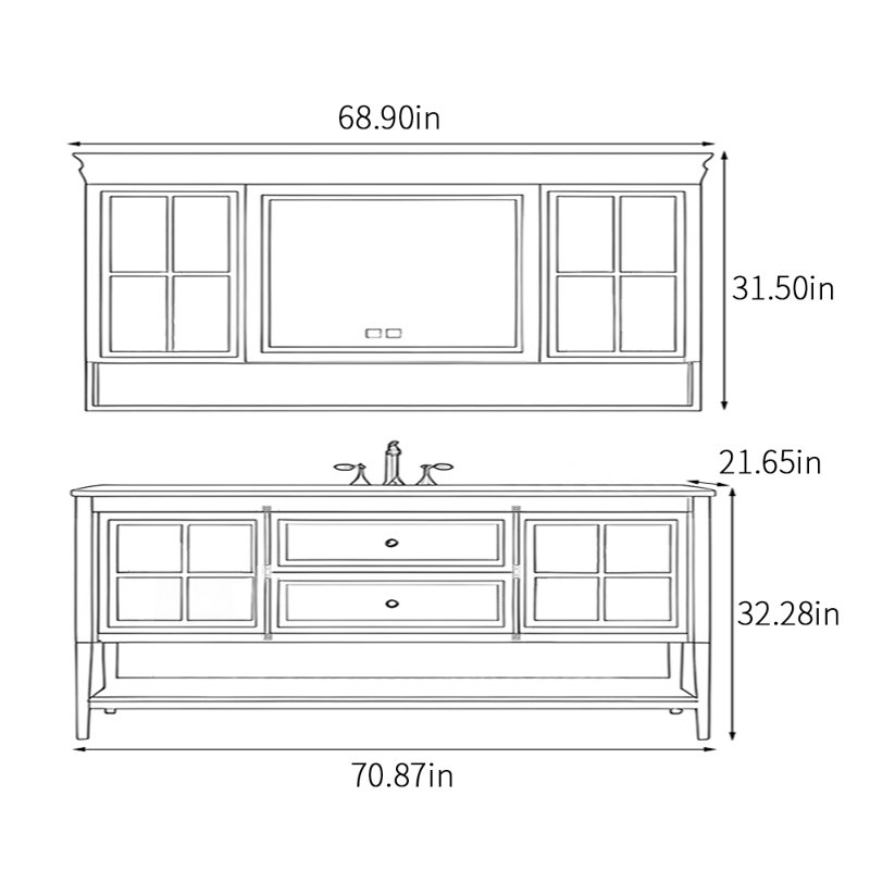 Armoire de salle de bain American Light, Noir, H 32,28 po x l 70,87 po x P 21,65 po