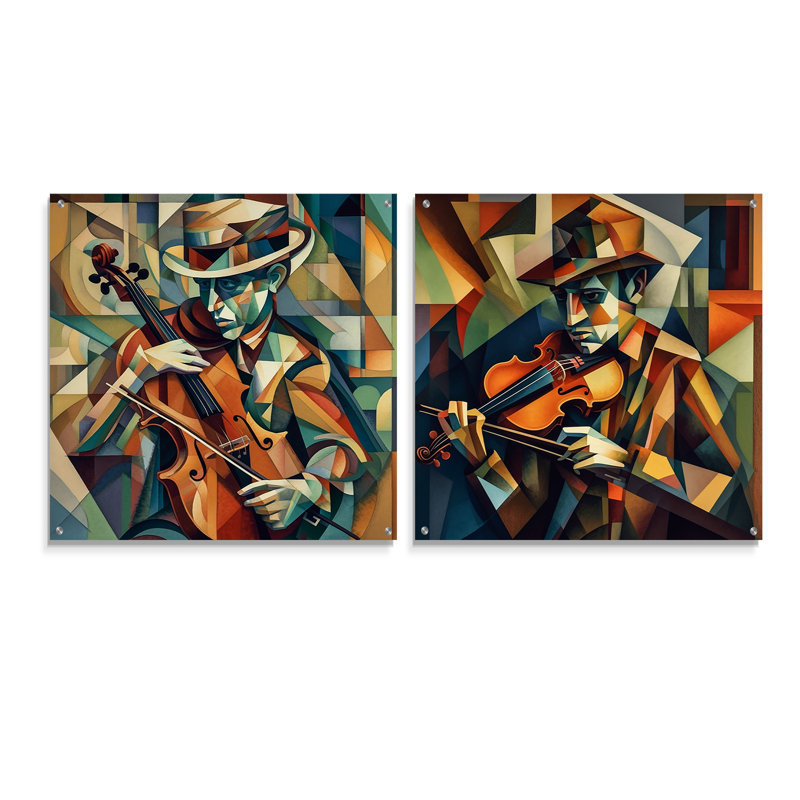 The Modern Violinist I - Music Acrylic Wall Art Glass Set Of 2, 16" H x 33" W