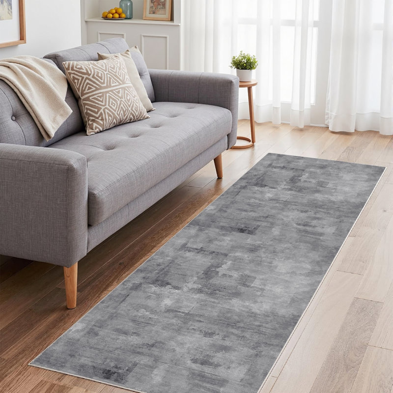 Tapis abstrait lavable à la machine avec envers antidérapant Amott, Tapis de couloir 2 pi x 6 pi, Gray, 0.28"