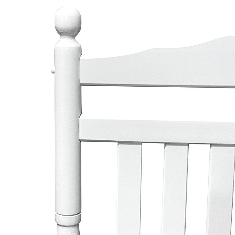 White Rocking Chair For Adult Balcony & Porch - Solid Wood, Comfy Wide Seat Armrest, Stable Slatted Back Rest, Easy Assembly, 280Lbs Max Weight Relaxing Robust Assembly Included, Limit