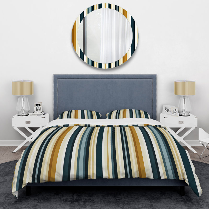 Ensemble de housse de couette classique bleu sarcelle et brun à fines rayures