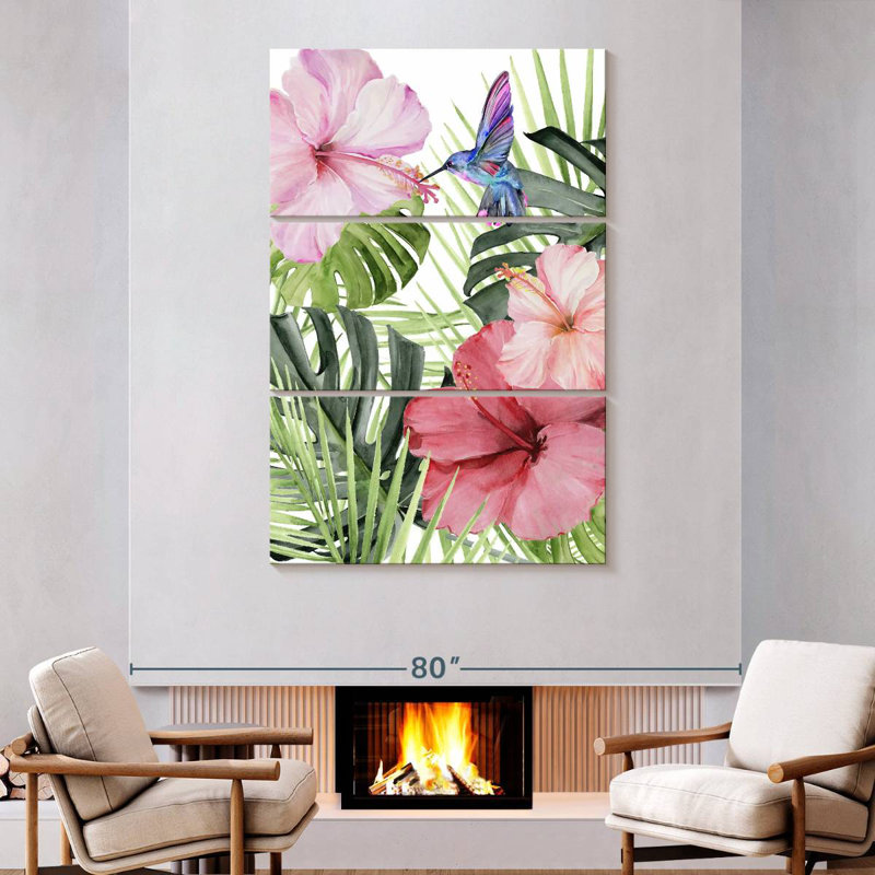 Harnek Hibiscus And Hummingbird I, 74" H x 48" W
