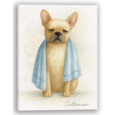 “Bubble Blues” – French Bulldog Bathroom Humor Canvas Wall Art