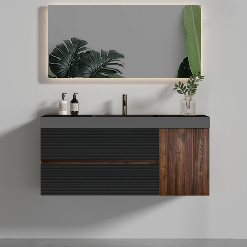 Meuble-lavabo de salle de bain avec tiroirs et une porte, meuble-lavabo mural pour salle de bain