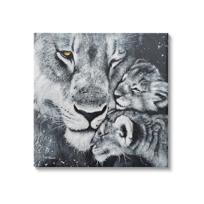 " Loving Baby Tigers Cuddling Mother Monochrome Portrait " by Britt Hallowell Black and White Photography Print