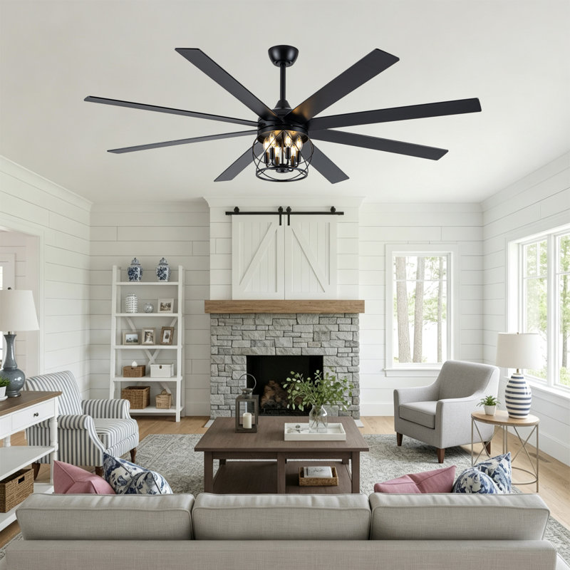 Ventilateur de plafond 72 po à cage large de 72 po avec lumière et télécommande, ventilateur de réversible à 6 vitesses pour salon