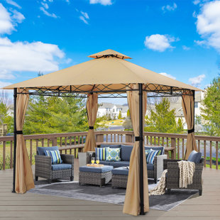 Soft Top Steel Patio Gazebo with thick Curtain (Tool free quick assembly)