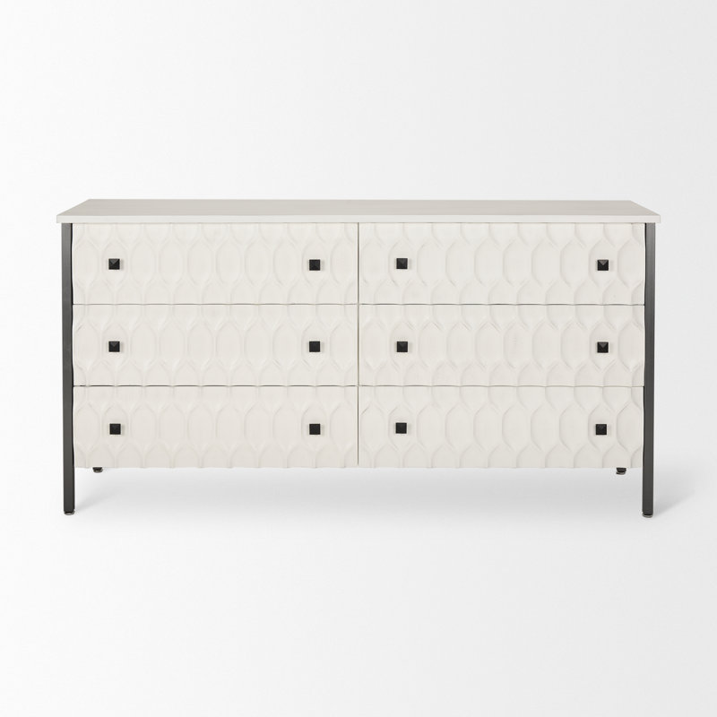 Buffet 6 tiroirs l 62,6 po, Gris foncé / Blanc