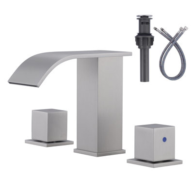 Widespread Waterfall Bathroom Faucet 3 Hole, 8 Inch Bathroom Sink Faucet with Pop Up Drain and Hose