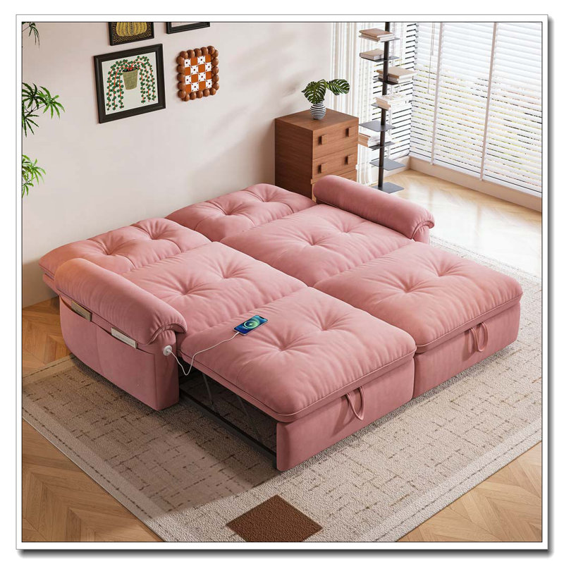 Canapé-lit convertible en velours multifonctionnel, Rose