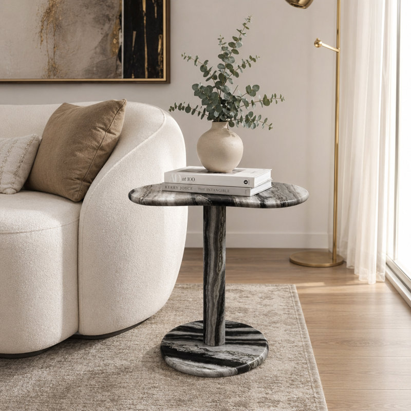 Table d'appoint en marbre avec motif organique pour salon de chambre à coucher - Savoir Design - Noir 21 po, Noir