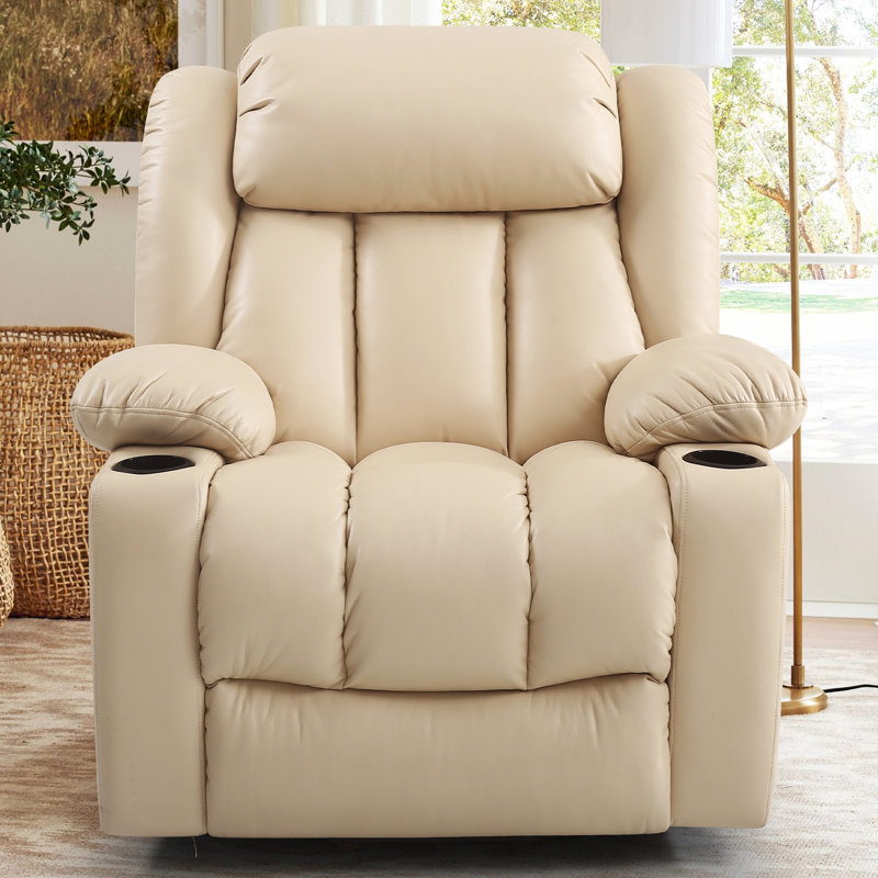 Power Lift Recliner Chair with Heat & Massage, Leather Recliners for Adult & Elderly, Cup Holder, Type-C Charge, for Living Room (Beige)