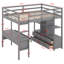 Lit mezzanine double avec bureau intégré, lit mezzanine peu encombrant avec deux tiroirs, tablettes et tiroirs de rangement, lit mezzanine pour enfants adolescents