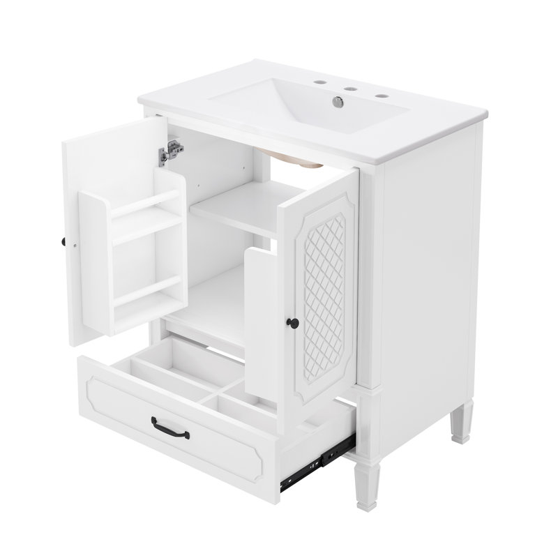 Meuble-lavabo 30 po avec lavabo style rétro, Blanc