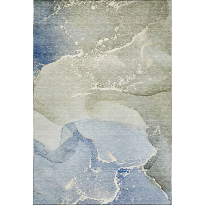 Premium Machine Washable Cerrito AMF517 Blue Rug, Rectangle 8' x 10'
