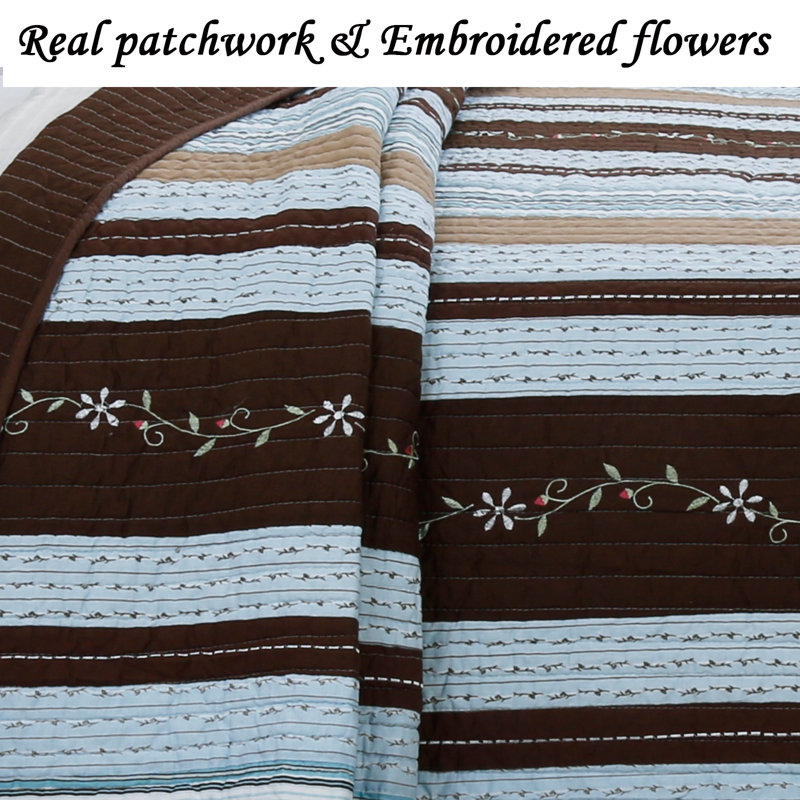Mary Ann Traditional Cotton Striped Quilt, King Quilt + 2 Shams