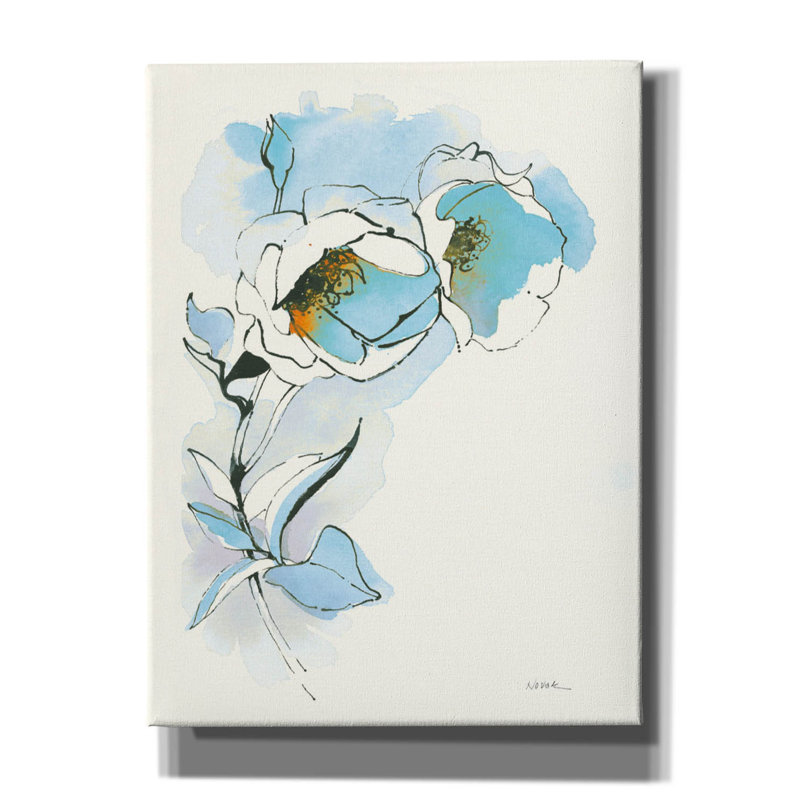 «Carols Roses 2 Blue» par Shirley Novak, art mural sur toile, H 16 po x l 12 po x P 0,75 po