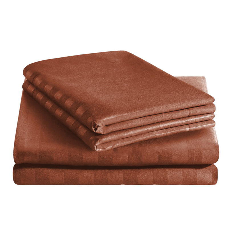 Luxurious 3-Piece Ultra Soft Stripe Duvet Cover Set with Pillowcases, Rust, King Duvet Cover Set + 2 Standard Pillowcases