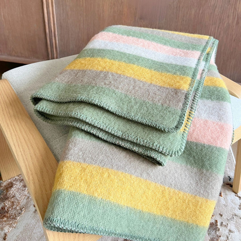 Sage Meadow Stripe Wool Blanket