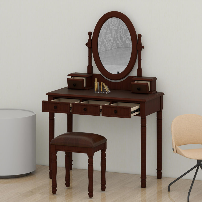 Table de maquillage à angle réglable avec tabouret rembourré en velours et rangement doublé