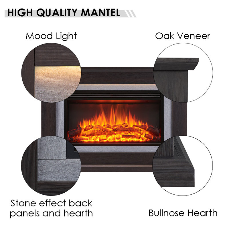 FLAMME Evora Electric Fireplace with surround 2kW Fireplace Heater White Multiple Colours Available, Espresso Oak