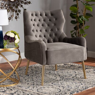 Everly Quinn Studio Modern Luxe And Glam Navy Blue Velvet Fabric Upholstered And Gold Finished Metal Armchair -  A395E8C6D060442A9DE2ED560AEE3EED