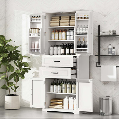 Multi-Functional Storage Cabinet with Adjustable Shelves and Dual Drawers