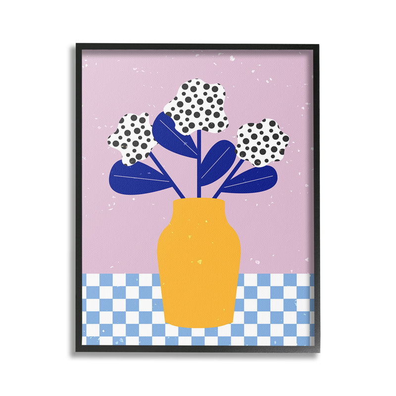 ModernPolkaDotPlantsGicleeArtbyMelissaWang, 14" H x 11" W, Midnight Black Framed Giclee