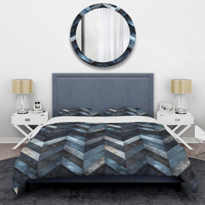 Ensemble de housse de couette moderne à motif de chevrons bleu et noir
